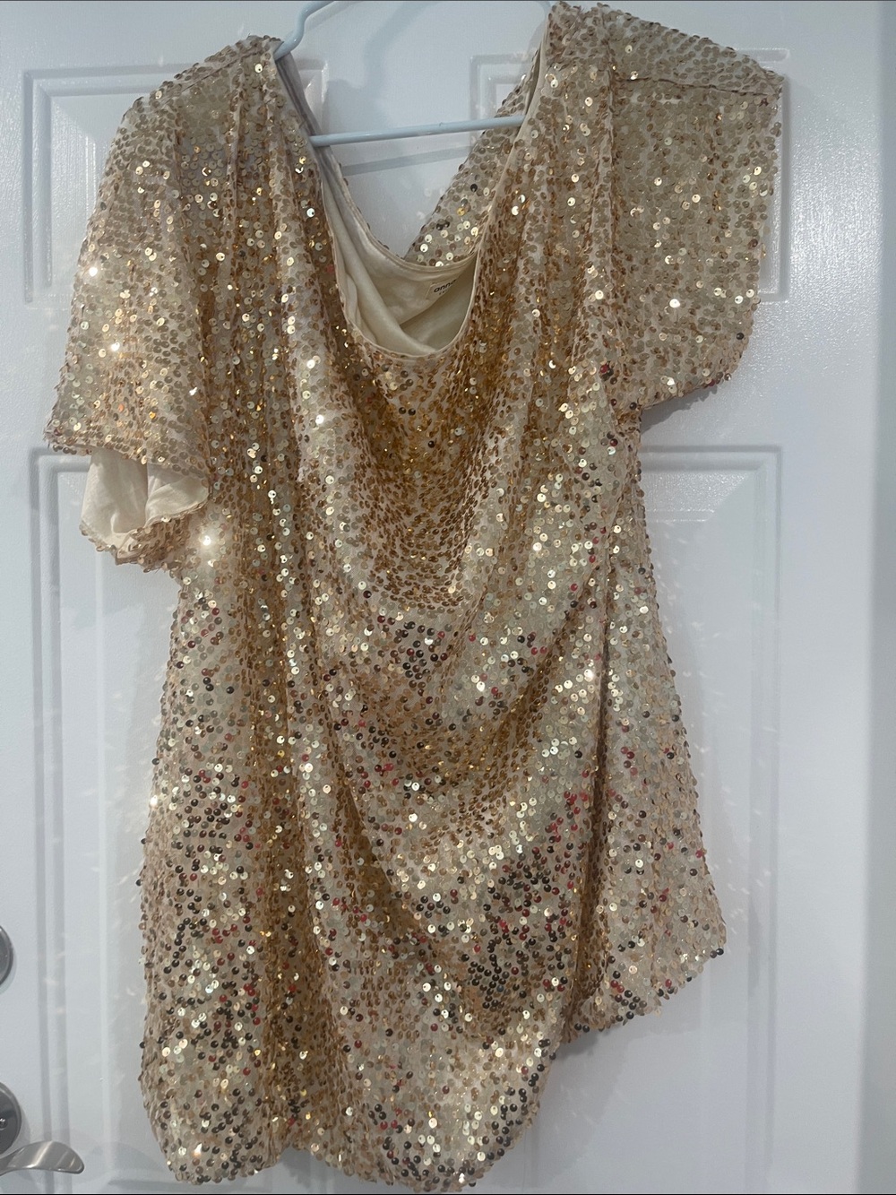 Gold Sequin Draped Evening Blouse